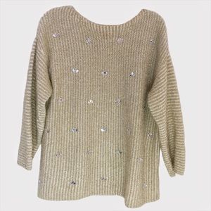 Ruby Rd. Petite Gold Sweater Rhinestones Striped